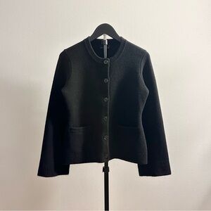 Quince Mongolian Cashmere Structured Crewneck Bell Sleeve Cardigan Black Size XS